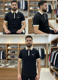LCST BLACK AND BEIGE TRIM POLO T-SHIRT