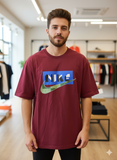 NKE "BLOCK LOGO SWOOSH" OVERSIZED T-SHIRT (Maroon & Tan)