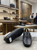 TMY Premium Black Croc-Embossed Leather Horsebit Loafers