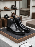 ZRA Black Croc-Embossed Leather Chelsea Boots