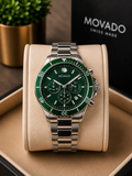 Movado Series 800 Chronograph Men’s Watch – Green Bezel & Stainless Steel metal strap premium Watch