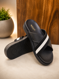 Bally Black and White Striped Criss-Cross Men’s Leather slipper