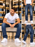 D/G STRAIGHT FIT WASHED DARK INDIGO EMBROIDERED JEANS