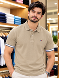 TMY REGULAR FIT TIPPED SLEEVE BEIGE POLO T-SHIRT