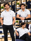 BRIONI TIPPED COLLAR EMBROIDERED LOGO POLO T-SHIRT