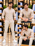RLP CUSTOM FIT MULTI-STRIPED LINEN CASUAL STRIPE SHIRTS