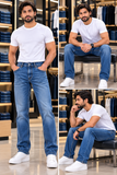 EMP STRAIGHT FIT MID-BLUE WASHED JEANS