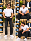 USP A REGULAR FIT SOLID PURE BLACK JEANS