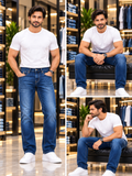 USP A REGULAR FIT MEDIUM STONE WASH BLUE JEANS