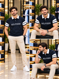 TMY CONTRAST COLLAR SLEEVE STRIPE RUGBY POLO T-SHIRT