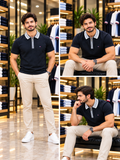 TMY REGULAR FIT ZIP PLACKET STRIPED COLLAR POLO T-SHIRT