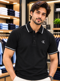 C-K TIPPED COLLAR MONOGRAM EMBROIDERED POLO T-SHIRT