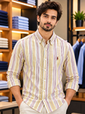 RLP CUSTOM FIT MULTI-STRIPED LINEN CASUAL STRIPE SHIRTS