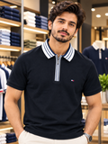 TMY REGULAR FIT ZIP PLACKET STRIPED COLLAR POLO T-SHIRT
