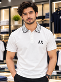 A-X GEOMETRIC PATTERNED COLLAR POLO T-SHIRT