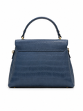 BEEVENZI DEEP BLUE CROCODILE-EMBOSSED FLAP TOTE LADIES BAG
