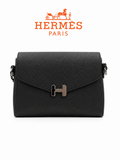 HRMS CHARCOAL PEBBLED LEATHER FLAP LADIES SLING BAG