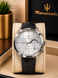 Maserati Silver Dial leather strap Multi-Function leather strap original Watch