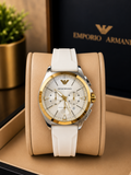 Emporio Armani Chronograph Silver Dial Two-Tone Men's silicon strap Watch