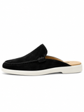 Luxury Suede Open-Back Loafers | Black & White casual loafers