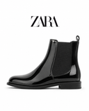 ZRA Executive High-Gloss Patent Side-Zip Chelsea Boots
