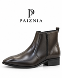 PAIZNIA Black Leather Pointed-Toe Chelsea Boots