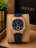 Guess Phoenix Rose Gold-Tone & Blue Chronograph  silicon strap original watch
