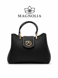 MANGOLIA ELEGANT BLACK LEATHER TOP-HANDLE TOTE LADIES BAG