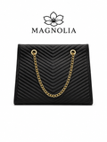 MANGOLIA CHIC BLACK QUILTED WITH GOLD CHAIN TOTE LADIES BAG