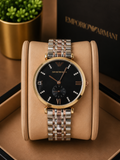 Emporio Armani Rose Gold Watch – Black Dial & Two-Tone Stainless Steel metal strap