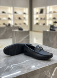 LV Black Pebbled Leather Men’s Driving Loafers