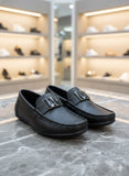 LV Black Pebbled Leather Men’s Driving Loafers