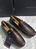 Tommy hilfiger  Premium Dark Brown Pebble-Grain Penny Loafers
