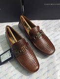 Tommy hilfiger  Premium Tan Woven-Leather Horsebit Loafers