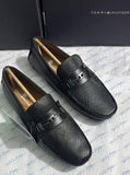 Tommy hilfiger  Premium Black Micro-Textured Horsebit Loafers