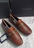 Tommy hilfiger  Textured Tan Leather Signature Horsebit Loafers