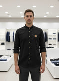 BROKS BRTHRS Black Button-Down Shirt with Crest Logo DESIGNER SHIRTS