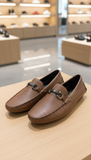 FRGMO Textured Mid-Brown with Gunmetal Buckle Loafers